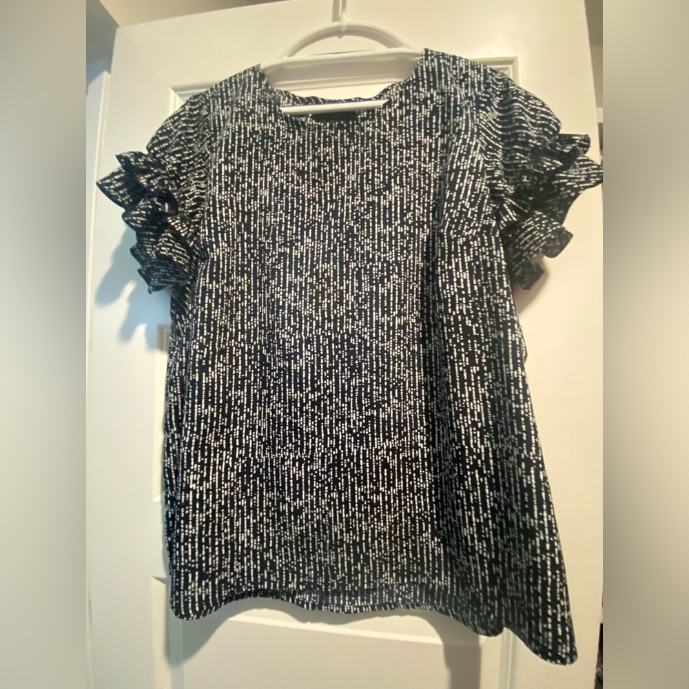 Navy and White Ruffle Sleeve Top. Lane Bryant.